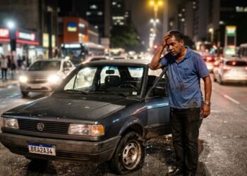 Carro cai em cratera durante a noite e tem dois pneus e suspensão danificados; motorista reúne provas para cobrar R$ 3.800 da prefeitura