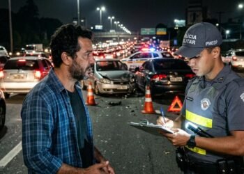 pisca-alerta na faixa esquerda