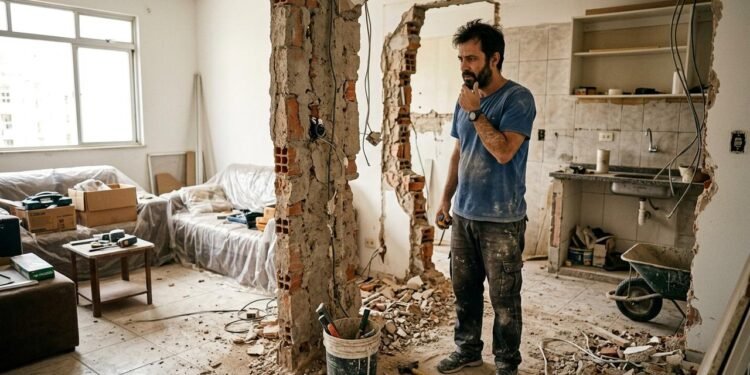 Embora o apartamento seja uma área privativa, o proprietário não pode realizar uma intervenção que coloque o restante da edificação em risco. // Imagem ilustrativa gerada por IA para representar a situação descrita no texto; pessoas, locais e elementos visuais não correspondem necessariamente aos reais