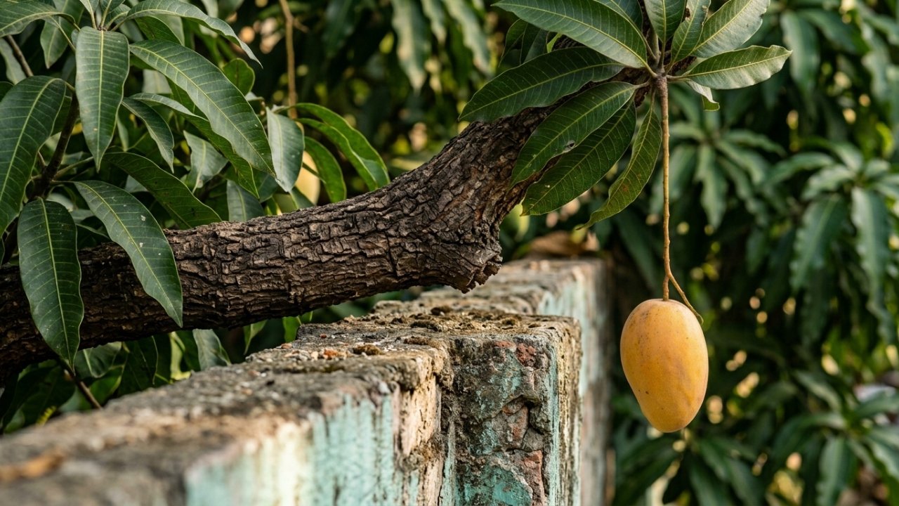 Galhos e frutos de árvore que ultrapassa a divisa do imóvel