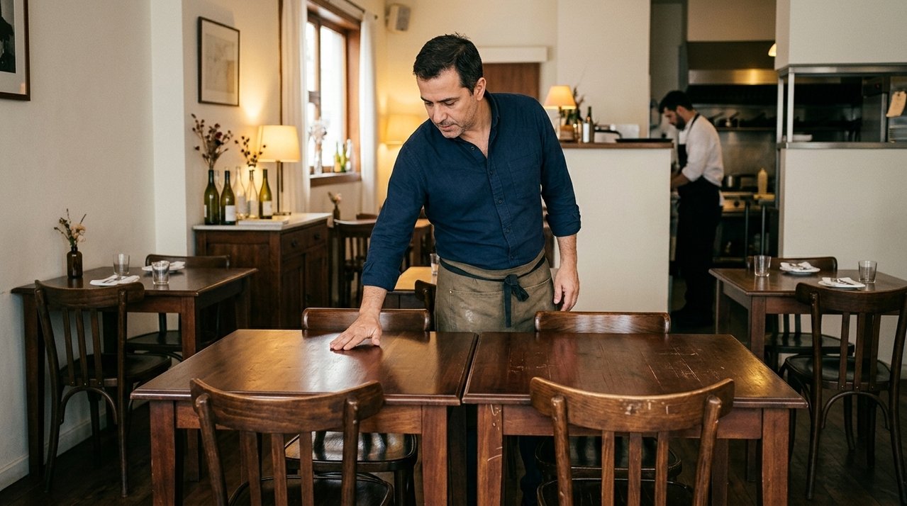 Dono de restaurante deixa dezenas de mesas e cadeiras para reforma e recebe parte do mobiliário com madeira diferente da original depois de três meses de serviço