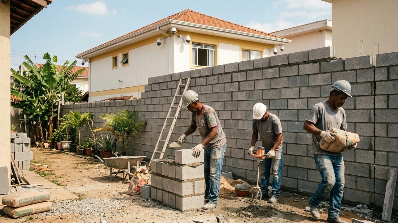 Família constrói muro alto para impedir que câmeras do sobrado vizinho alcancem o quintal, mas estrutura deixa cozinha da casa ao lado praticamente sem iluminação durante o dia e conflito termina em pedido para reduzir a altura