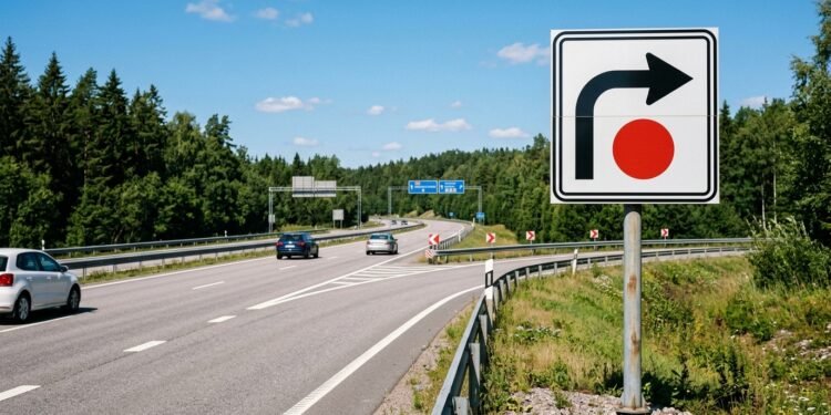 Ao ver a flecha preta com ponto vermelho, o motorista deve observar a direção indicada e procurar a repetição do mesmo símbolo ao longo do percurso
