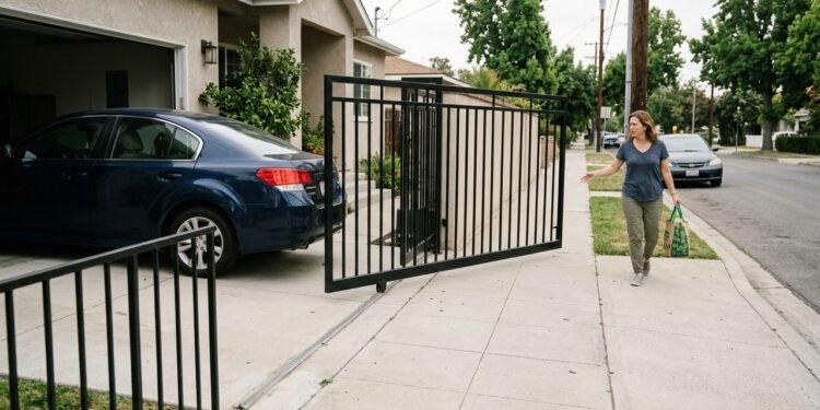 Morador instala portão eletrônico que abre para fora e estrutura invade a calçada sempre que carro entra na garagem; vizinho reclama de risco para pedestres e prefeitura pode exigir adequação