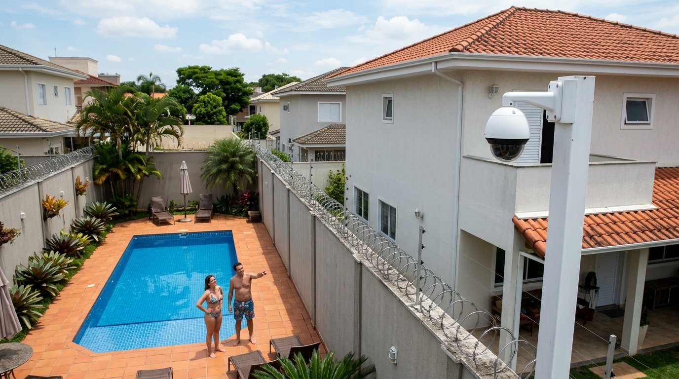 Morador instala câmera virada para a piscina do vizinho alegando segurança e responde a processo por violação de privacidade