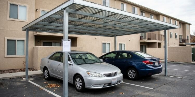 Proprietário instala cobertura sobre vaga de garagem para proteger dois carros do sol e da chuva, mas vizinho reclama que estrutura reduz ventilação e condomínio aplica multa após meses de discussão