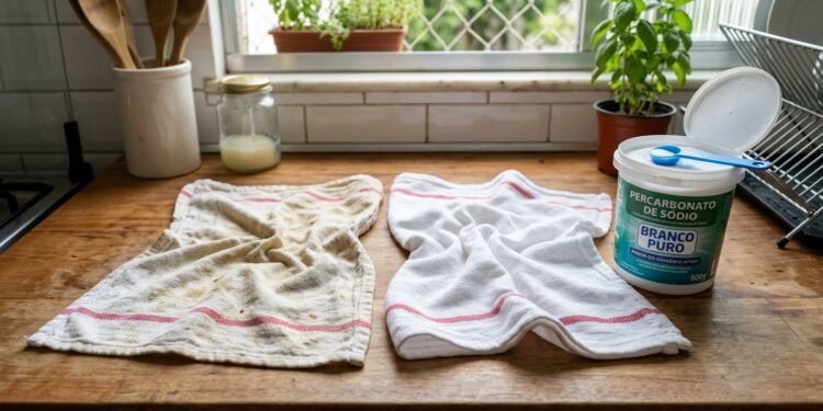 Quando decidiu colocá-los novamente em uso, percebeu áreas amareladas e manchas antigas que permaneceram visíveis mesmo depois de uma lavagem normal.