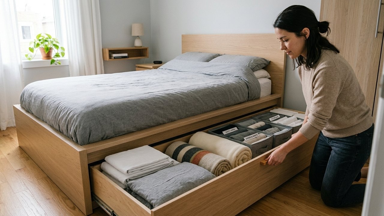 Camas com gavetas viram solução para quartos compactos