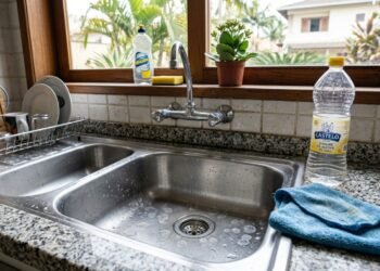 Moradora percebe que a pia de inox fica cheia de marcas depois que as gotas de água secam, passa a usar vinagre na limpeza e descobre que aquilo que parecia gordura era resíduo deixado pela própria água