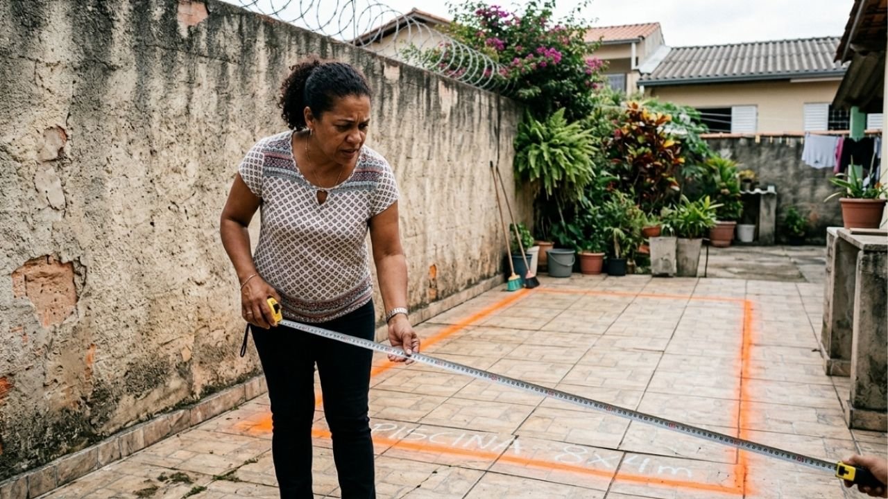 Proprietário instala piscina no quintal e acredita que o recuo do muro basta: o que o Código Civil realmente exige?