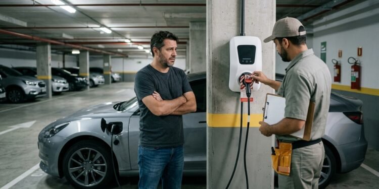 Morador instala carregador para carro elétrico na própria vaga de garagem, paga R$ 11 mil pela adaptação e condomínio manda desligar equipamento após técnicos apontarem risco de sobrecarga na rede do prédio