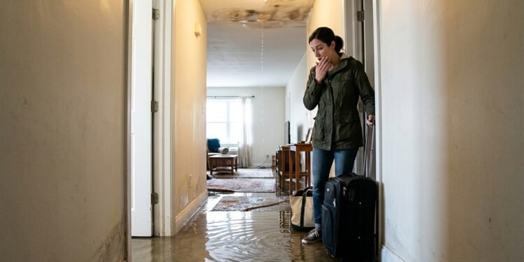 Moradora retorna de viagem e encontra apartamento alagado depois que obra no andar de cima rompeu tubulação enquanto ninguém estava em casa