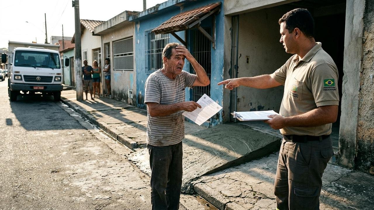 Morador constrói rampa de concreto na calçada para facilitar o acesso da caminhonete à garagem, cria degrau de 25 cm no passeio e prefeitura exige demolição
