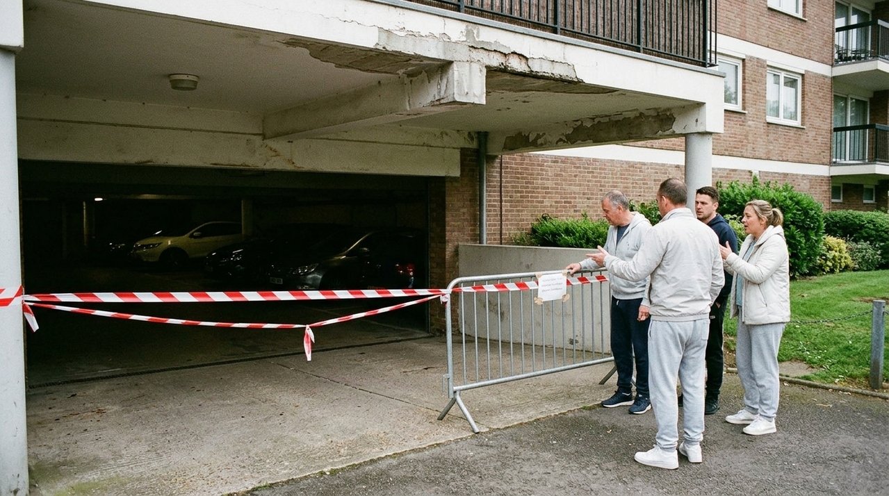 Moradores acordam com garagem interditada e descobrem que vistoria feita durante a madrugada identificou risco estrutural justamente no acesso onde ficam dezenas de veículos