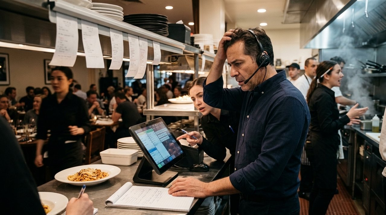 Dono de restaurante troca sistema de pedidos e, no primeiro sábado de funcionamento, dezenas de comandas são enviadas para mesas erradas durante o horário de maior movimento