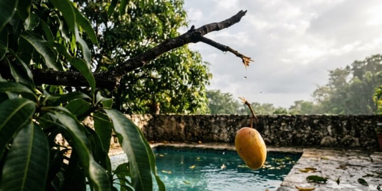 Galhos e frutos de árvore que ultrapassa a divisa do imóvel