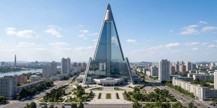 Com 330 metros de altura e 105 andares em formato de pirâmide, o monumental Ryugyong Hotel na Coreia do Norte nunca foi inaugurado