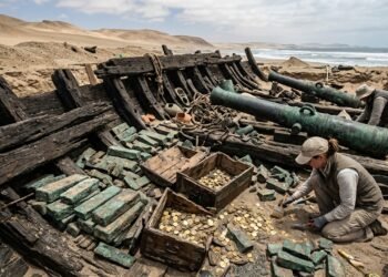 Operários encontraram um tesouro no deserto da Namíbia com mais de 2 mil moedas de ouro após escavadeira atingir navio de 1533