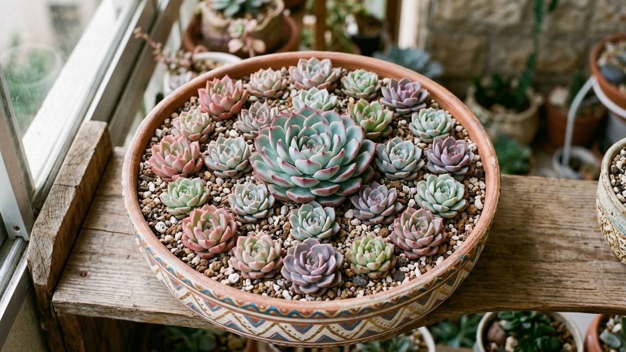 Rosa-de-pedra em formato de mandala: o segredo de rega e drenagem do solo para manter a suculenta perfeita sem apodrecer as folhas