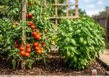 Moradora planta manjericão ao lado do tomateiro na primeira horta orgânica da casa e descobre por que plantas companheiras ganharam tanto espaço entre quem cultiva em pequenos canteiros