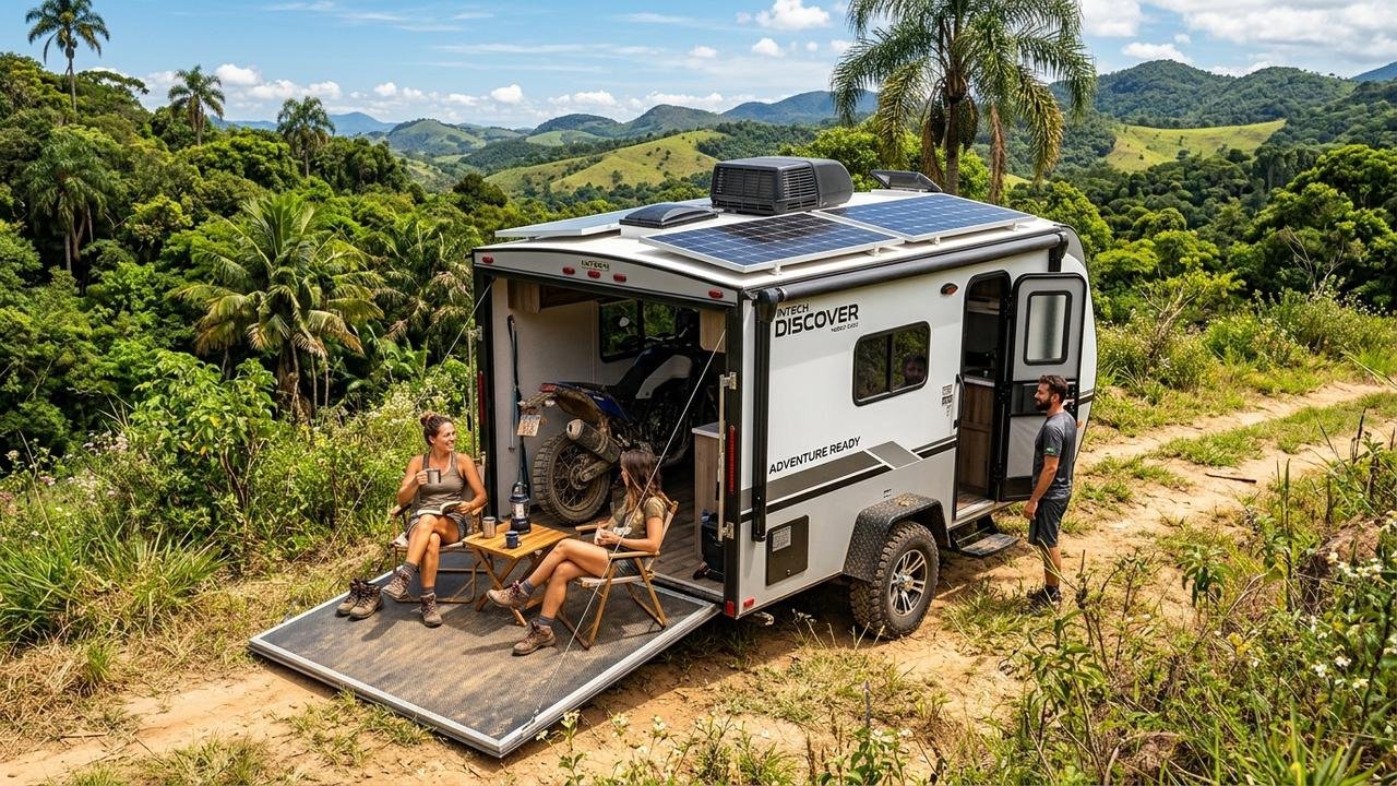 Casal vive em apenas 9 m², leva seis motos junto e mantém casa totalmente off-grid