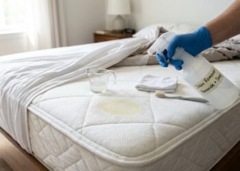 Os especialistas concordam: “Para limpar manchas de colchão, prepare esta mistura com água oxigenada.”