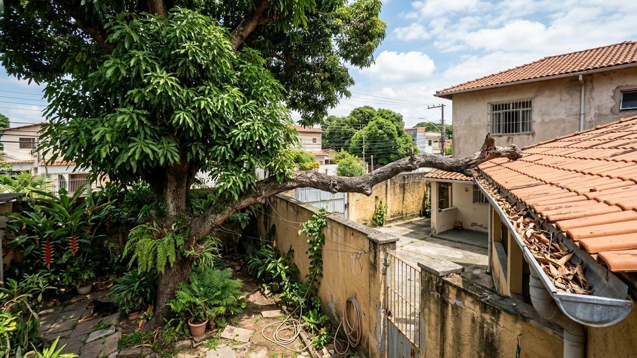 galhos no terreno vizinho