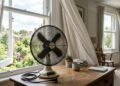 Por que o ventilador desligado pode começar a girar sozinho quando outra janela da casa é aberta?