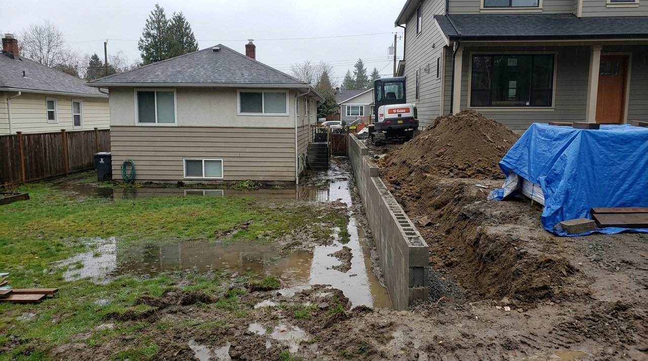 Vizinho eleva o terreno durante obra e água da chuva começa a invadir o quintal da casa ao lado