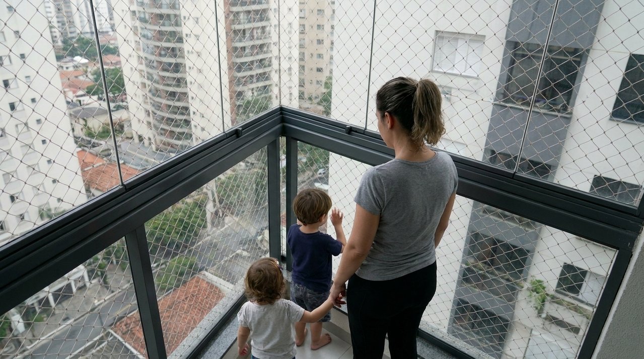 Proprietária instala tela e esquadrias novas na sacada para proteger os filhos, mas condomínio afirma que alteração mudou a fachada e determina troca pelo modelo aprovado em assembleia