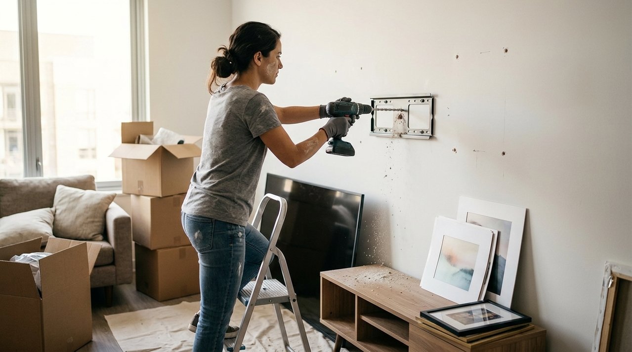 Moradora devolve apartamento com paredes cheias de furos de prateleiras e televisão, mas imobiliária cobra pintura completa do imóvel e surge discussão sobre desgaste natural e dano causado pelo uso