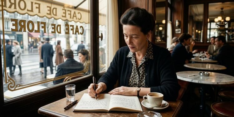 Simone de Beauvoir nasceu em 1908, em Paris, e tornou-se uma das principais figuras do existencialismo francês.  // Imagem ilustrativa gerada por IA para representar a situação descrita no texto; pessoas, locais e elementos visuais não correspondem necessariamente aos reais