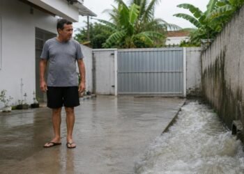 Impermeabilização do quintal pode agravar o escoamento da chuva para o vizinho.