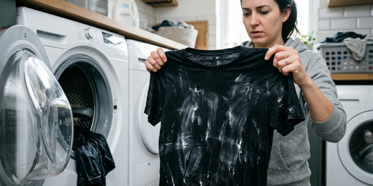 A roupa preta começou a sair da lavagem com marcas brancas, mesmo usando o mesmo sabão de sempre