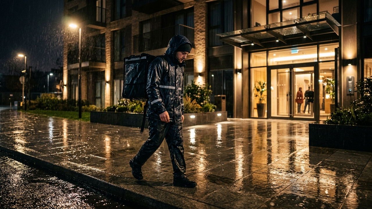 Entregador de aplicativo escorrega e fratura o braço no piso molhado e sem sinalização da rampa de um condomínio durante a chuva. O prédio ignora o acidente e acaba condenado a pagar lucros cessantes pelo período em que o trabalhador ficou impossibilitado de pilotar.