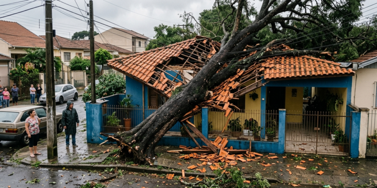 Uma árvore de grande porte plantada no jardim de uma casa tombou durante vendaval e atingiu o telhado da residência contígua destruindo a caixa-d'água. Embora o dono alegasse motivo de força maior, a perícia constatou falta de poda e laudo anterior da prefeitura apontando risco, condenando-o ao ressarcimento integral dos reparos.