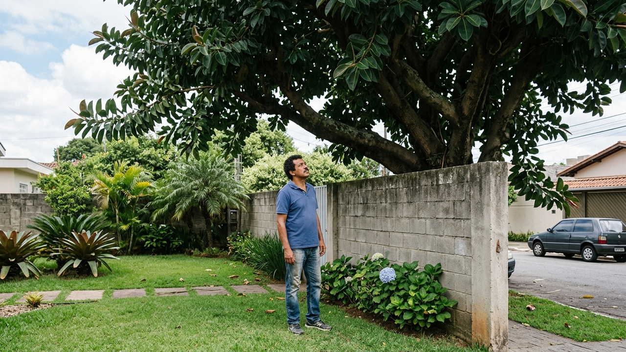 Uma árvore de grande porte plantada no jardim de uma casa tombou durante vendaval e atingiu o telhado da residência contígua destruindo a caixa-d'água. Embora o dono alegasse motivo de força maior, a perícia constatou falta de poda e laudo anterior da prefeitura apontando risco, condenando-o ao ressarcimento integral dos reparos.