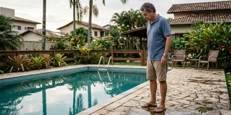 Toda manhã apareciam pequenas poças de água ao redor da piscina, mesmo sem ninguém ter usado. Achei que havia um vazamento até observar um detalhe durante a noite