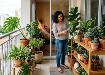Transformei minha varanda em um pequeno jardim e algumas plantas começaram a crescer tortas para o mesmo lado: não era falta de espaço no vaso