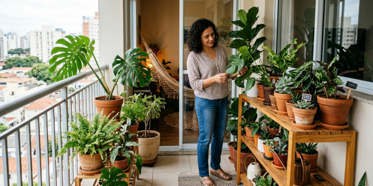 Transformei minha varanda em um pequeno jardim e algumas plantas começaram a crescer tortas para o mesmo lado: não era falta de espaço no vaso