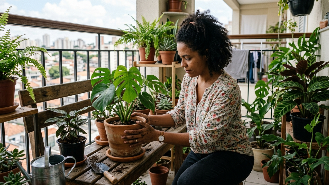 Transformei minha varanda em um pequeno jardim e algumas plantas começaram a crescer tortas para o mesmo lado: não era falta de espaço no vaso