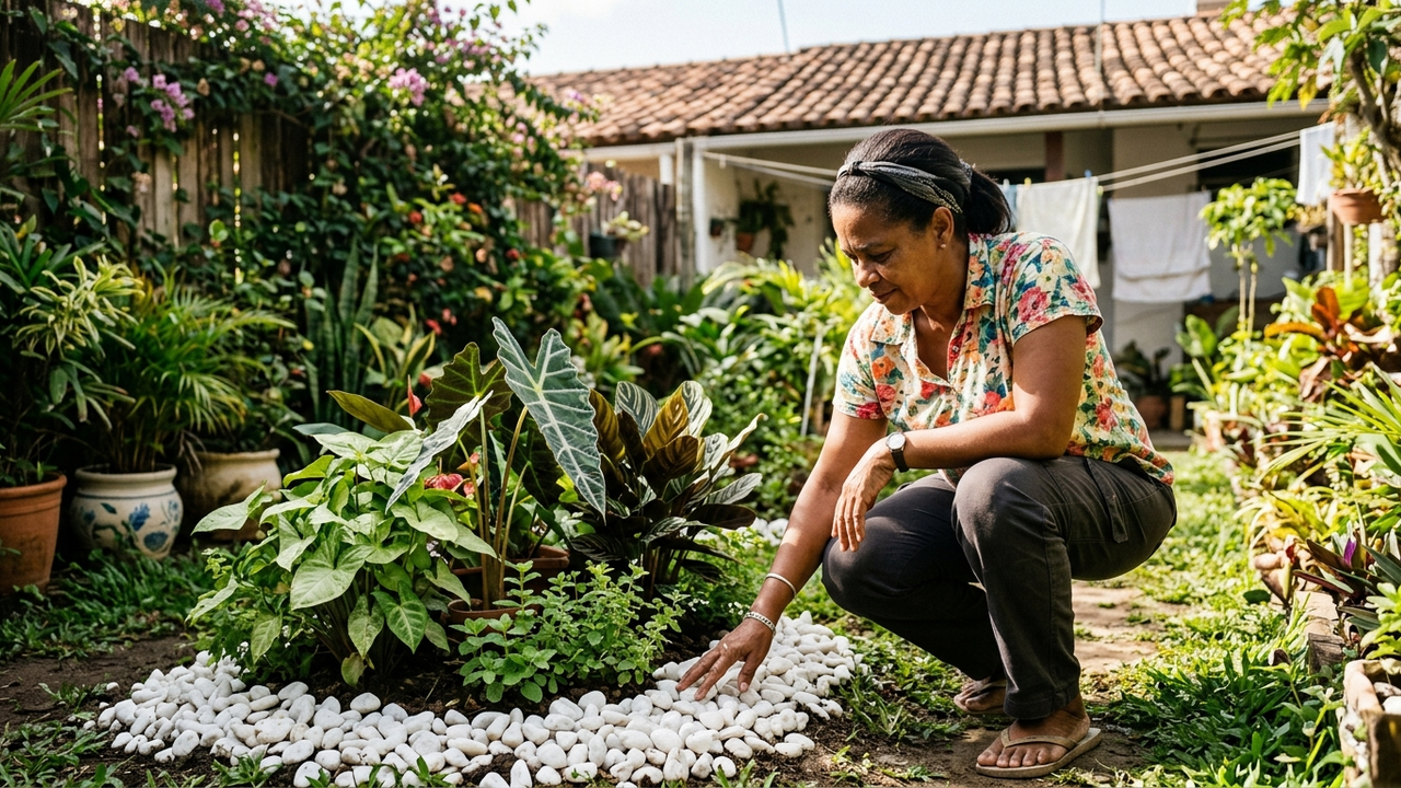 Depois que coloquei pedras decorativas no jardim, algumas plantas começaram a sofrer justamente nos dias mais quentes: o visual bonito tinha mudado o solo ao redor delas