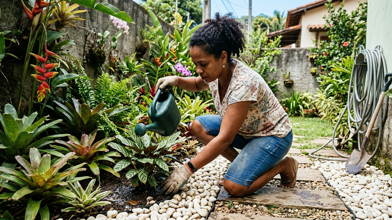 Depois que coloquei pedras decorativas no jardim, algumas plantas começaram a sofrer justamente nos dias mais quentes: o visual bonito tinha mudado o solo ao redor delas