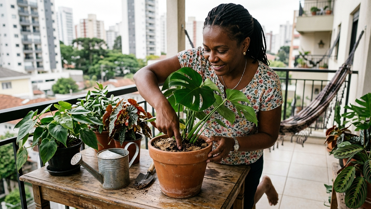 A terra dos meus vasos formava uma camada dura poucos dias depois de regar: colocar mais água estava piorando uma parte do problema