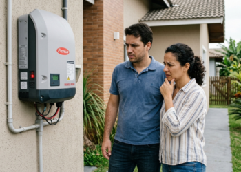 Casal paga R$ 28 mil por sistema de energia solar com promessa de economia por décadas e, no sexto ano, o inversor queima enquanto ainda restam 24 parcelas do financiamento