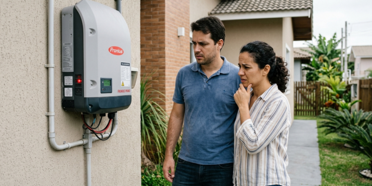 Casal paga R$ 28 mil por sistema de energia solar com promessa de economia por décadas e, no sexto ano, o inversor queima enquanto ainda restam 24 parcelas do financiamento