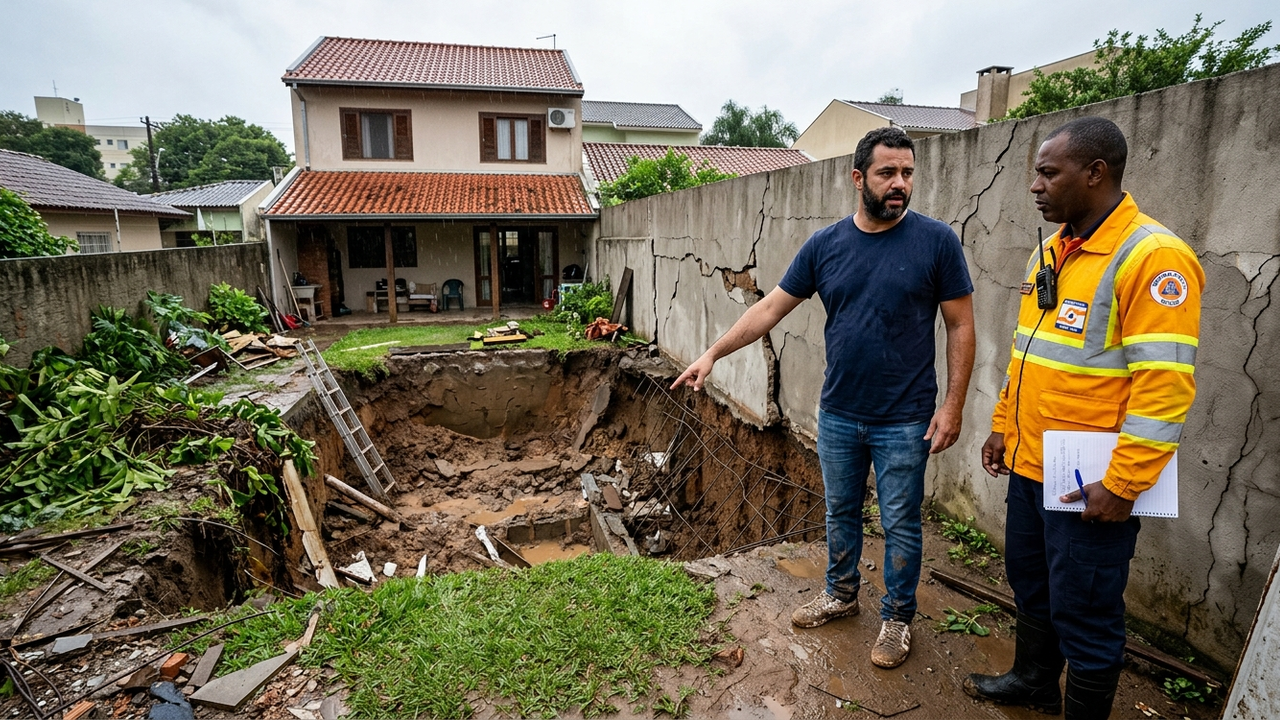 Morador instala piscina de fibra no quintal e, depois da primeira chuva forte, terreno cede e muro do vizinho começa a rachar; orçamento para reparos ultrapassa R$ 80 mil