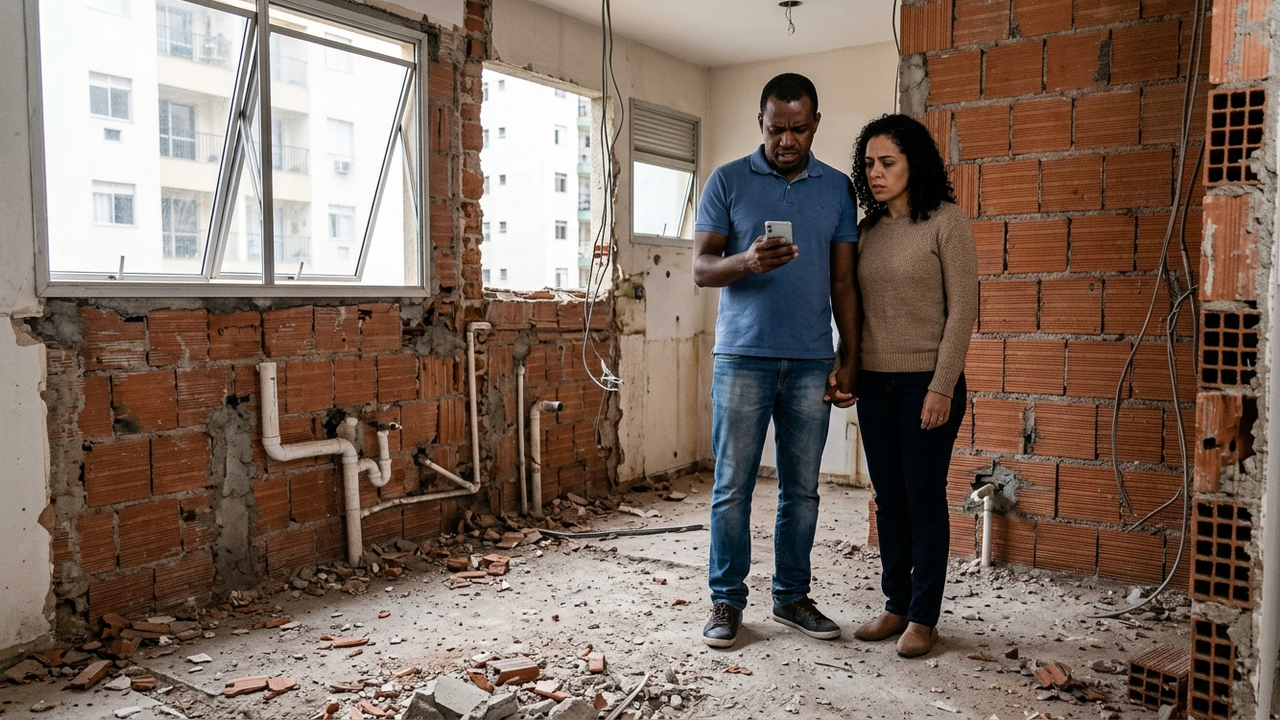 Casal contrata reforma completa por R$ 160 mil, paga 70% antecipadamente e vê a empresa abandonar a obra com cozinha demolida e materiais ainda não entregues