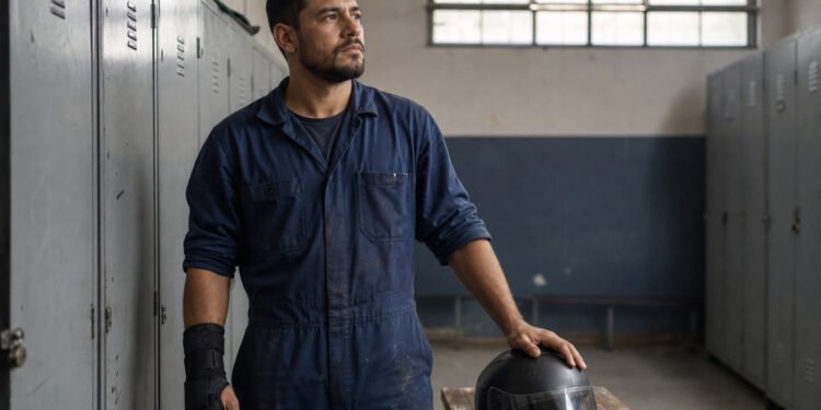 Trabalhador com sequela no punho e capacete de moto