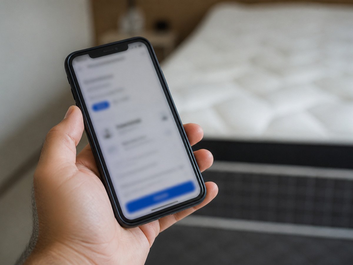 Celular com a tela de devolução da compra online